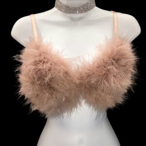 Milky Nude Feather Fluffy Bra Rave EDC Costume New All Sizes